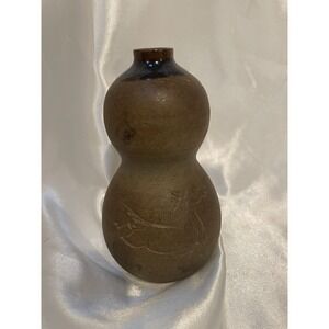 Art Pottery Etched Horse Glazed Top Stoneware Bud Vase marked
